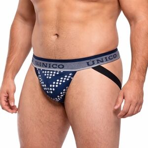 Mundo Unico XL (36-38) Cristales Blue Polka Dot Jockstrap Athletic Supporter NWT